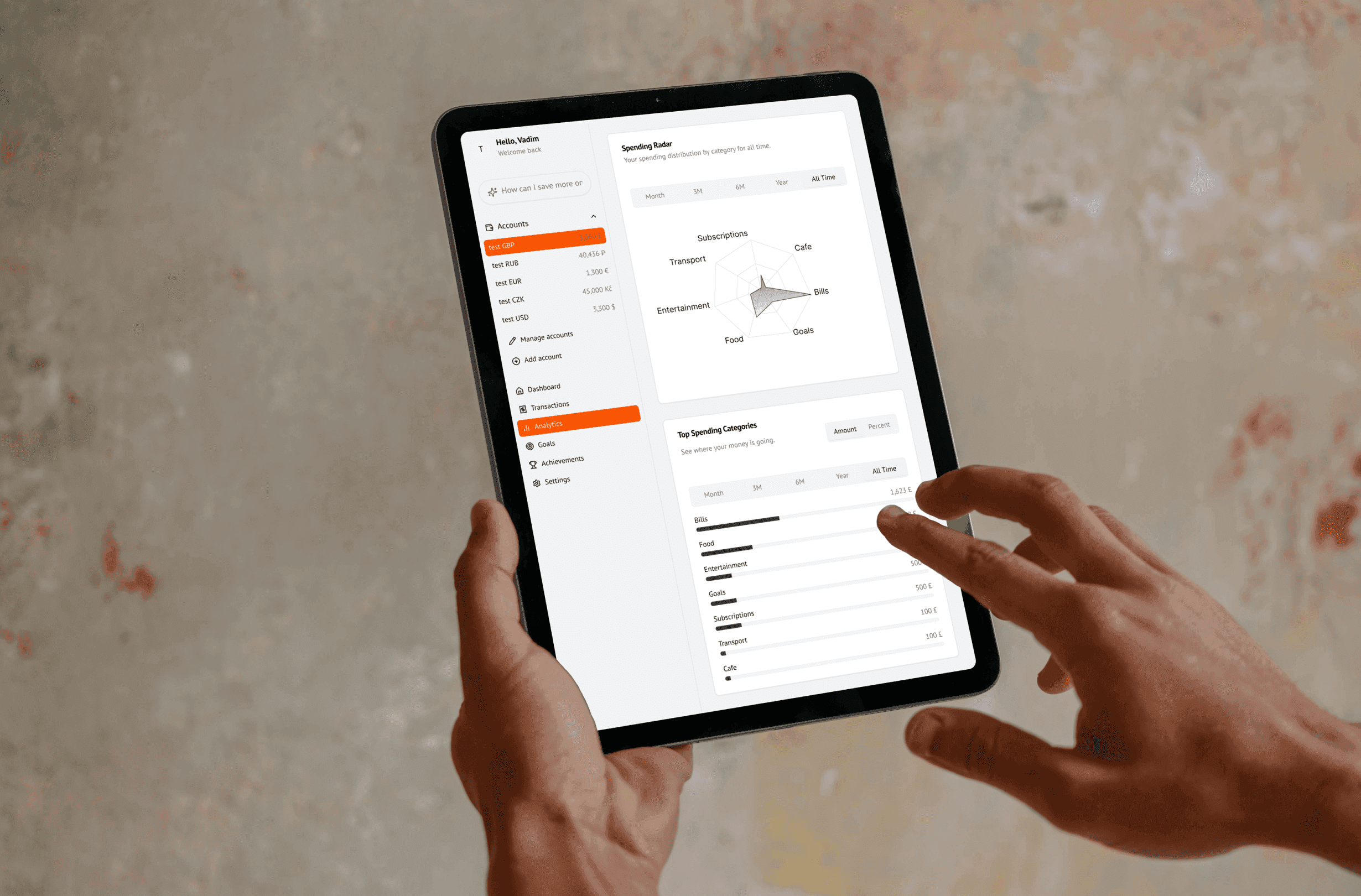 GrossGrowth transactions on a tablet